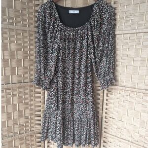 Mango MNG Pleated Square Neck Mini Dress Black Long Sleeve Womens 4 Yellowstone